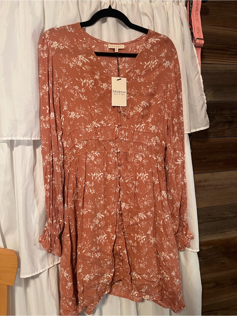 Promesa Rust Floral Button-Front Tunic with Smocked Waist